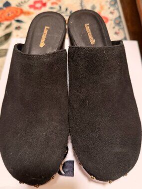 Larroudé Miso Wooden Clogs in Black Suede
